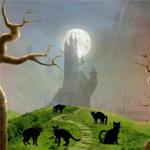 6 Pack Halloween Black Cat Yard Signs with Stakes Scary Silhouette - Picture 3 of 8